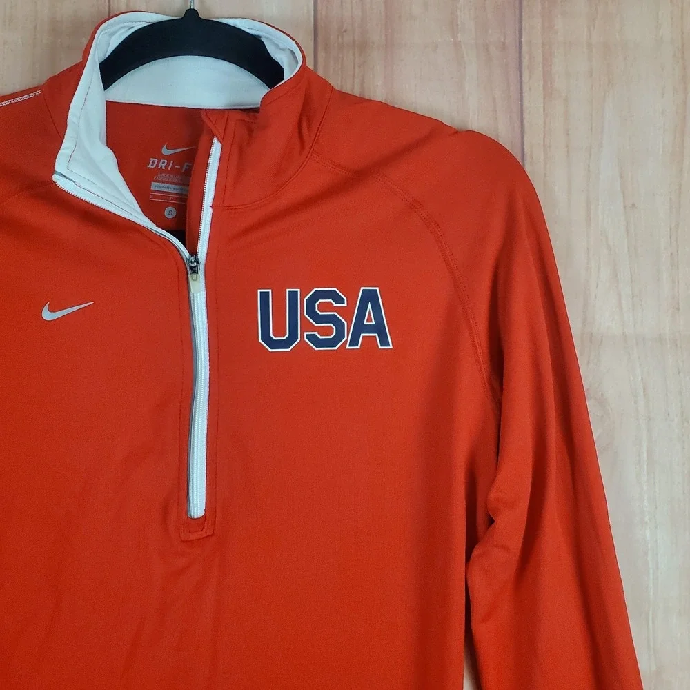 Nike Team USA Dri-FIT Womens Running Top Sz Small Red Quarter-Zip Nylon Pullover
